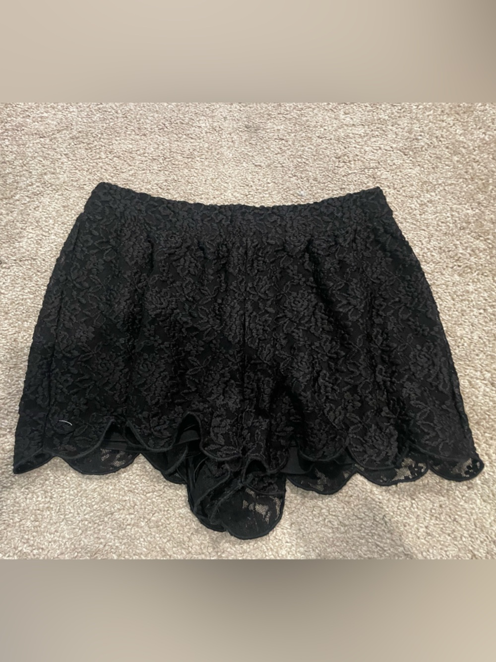 Free People Black Lace Scalloped Hem Shorts